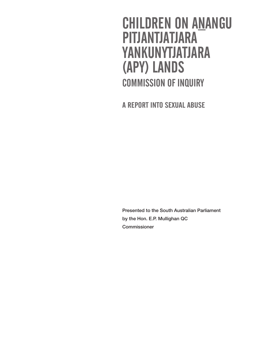 Original front page of the APY Lands final report